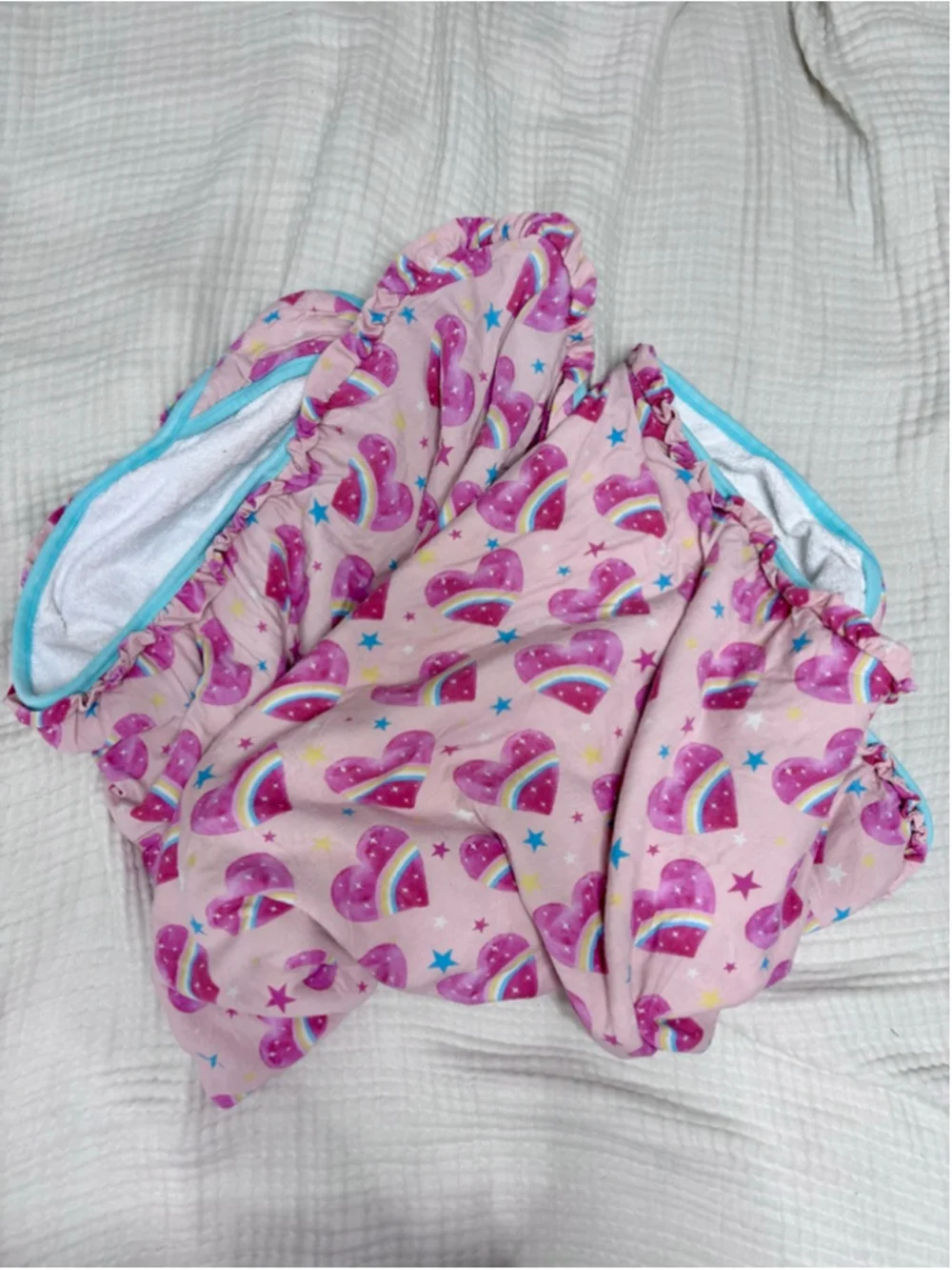 Posh Peanut Kids Bamboo Terry Towel Pink Heart Rainbow Ruffle